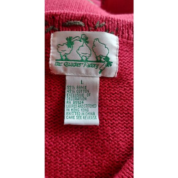 VTG Quacker Factory Christmas Cardigan Red Santa Embroidered Sweater Large - Picture 5 of 6